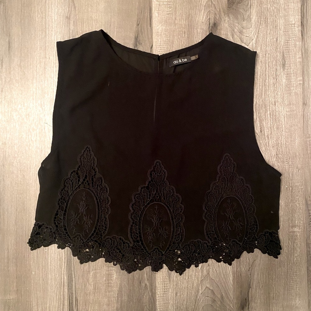 Black Crop Top - Sheer + Crochet details